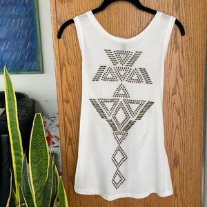 NWOT | White Tank w/ Brass Metal Aztec Embellishment | S